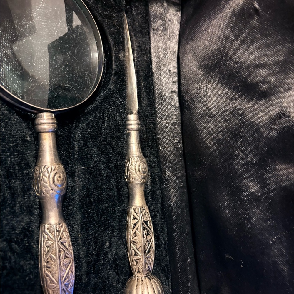 Elegant Silver Magnifying Glass and Letter Opener Set